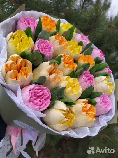 Зефирные цветы. Букеты из зефира. Зефирный тюльпан