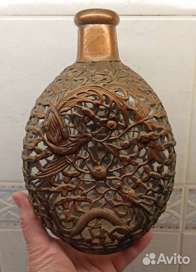 Бутылка, графин, штоф в латунной оплетке, Китай