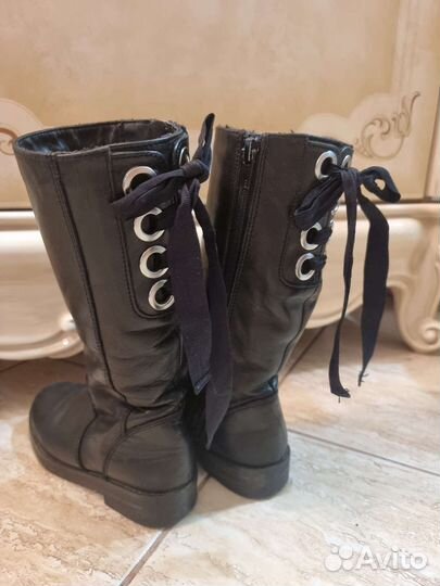 Кожаные сапоги zara утеплённые 28