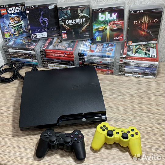 Sony PS3 PlayStation 3 Slim + 35Игр + 2Геймпада