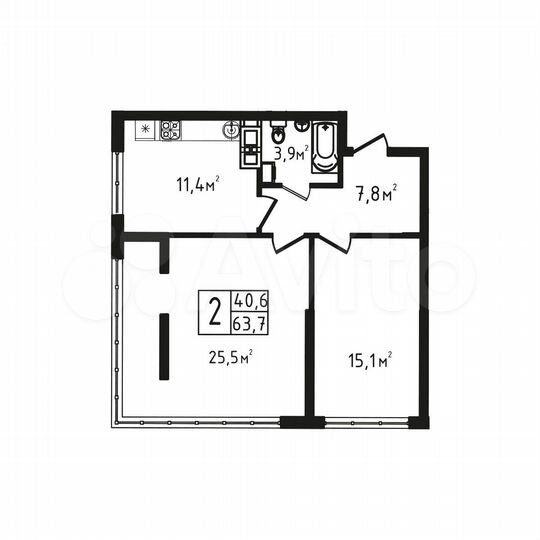 2-к. квартира, 63,7 м², 4/9 эт.