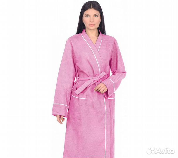 Халат вафельный Home One с кантом розовый 60