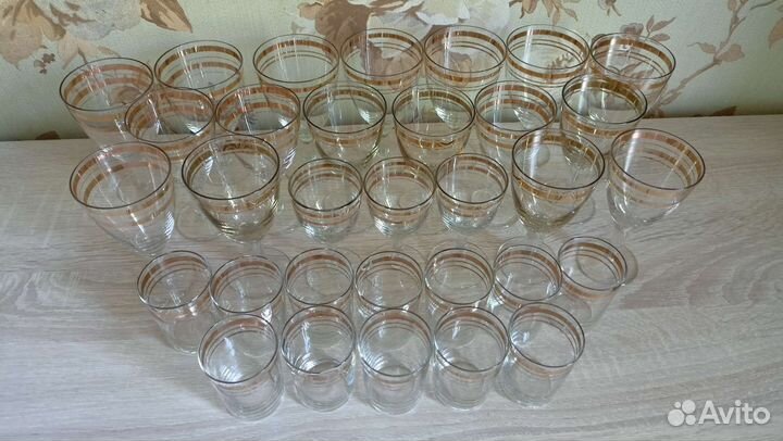 Рюмка, стопки из стекла с золотой каймой