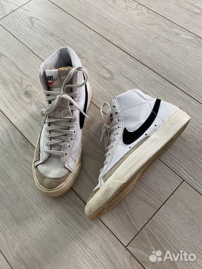 Белые высокие кожаные кеды кроссовки Nike Blazer