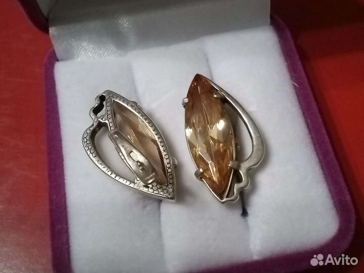 Серебряные серьги с опалом,нефритом,кольца. СССР