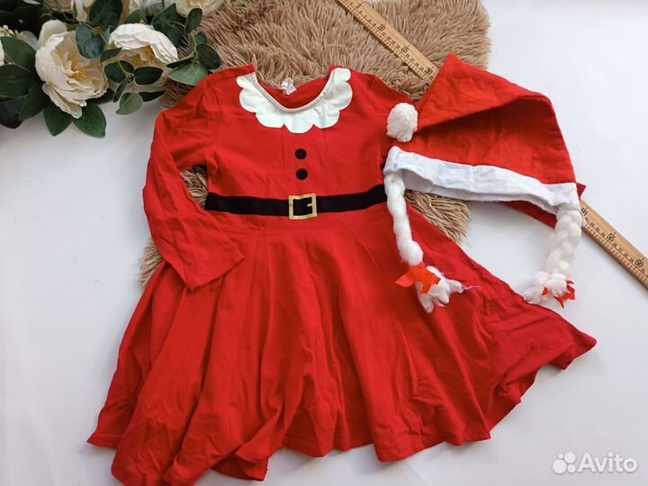 Платье новогоднее для девочки Санта H&M 3-4 года