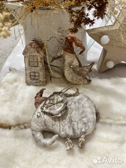 Ватные игрушки на ёлку. Подвесы в машину. Набор