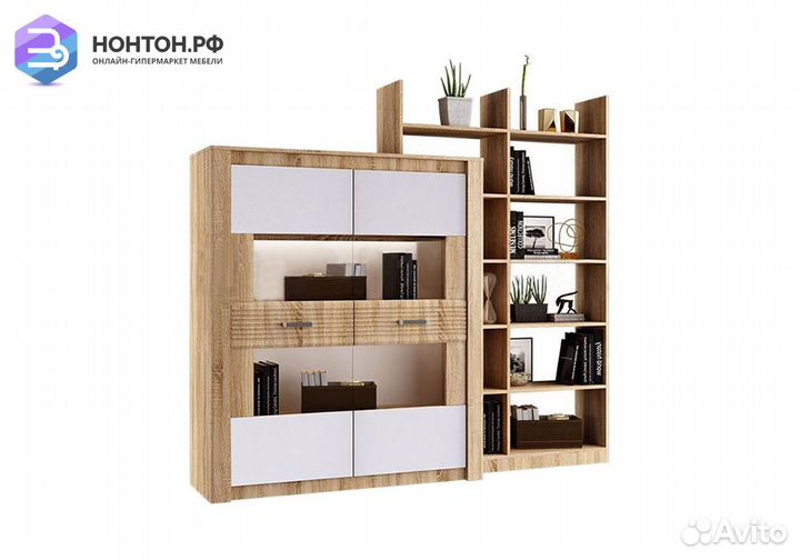 Витрина Терра белый глянец / дуб сонома