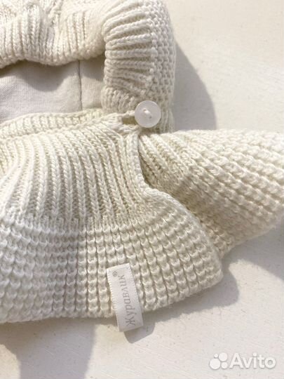 Шапка шлем «Журавлики» для новорожденного+носочки