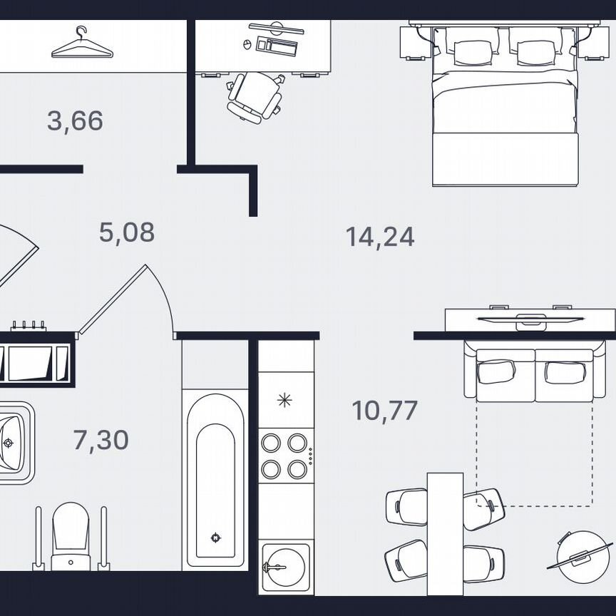 1-к. апартаменты, 41,1 м², 9/24 эт.