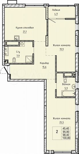 2-к. квартира, 98,4 м², 14/24 эт.