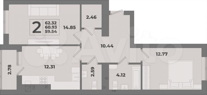 2-к. квартира, 62,3 м², 5/10 эт.