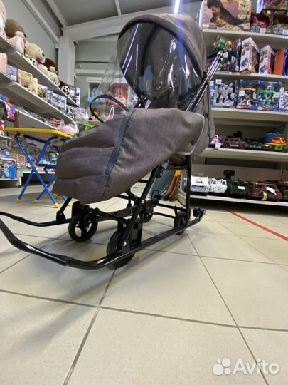 Санки коляска с большими колесами