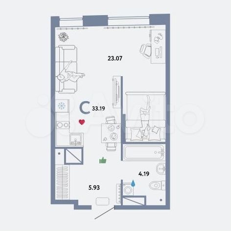 Квартира-студия, 33,2 м², 11/16 эт.