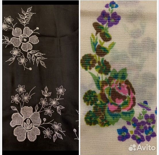 Платок большой шарф тонкая шерсть Винтаж Япония