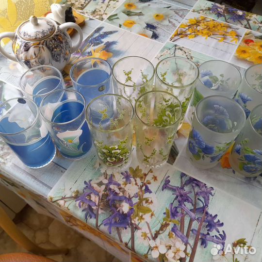 Стаканы цветные наборами. Хрусталь. Вазы, рюмки