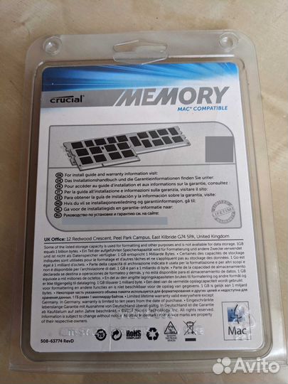 Память MacBook Crucial 8gb (2x4Gb DDR3L-1066 sodim