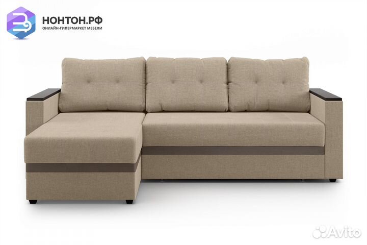 Угловой диван дельфин Атланта Лайт бежевый / корич