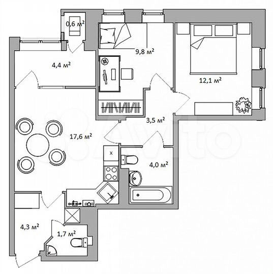 2-к. квартира, 57,7 м², 6/13 эт.
