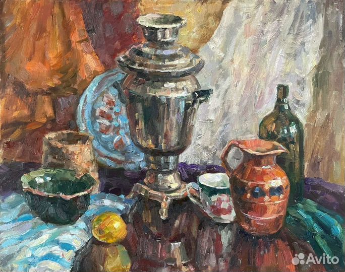 Картина маслом на холсте натюрморт с самоваром