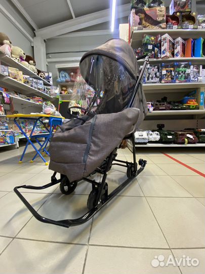 Санки коляска с большими колесами