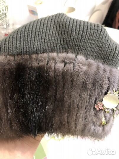 Шапка норковая вязаная женская