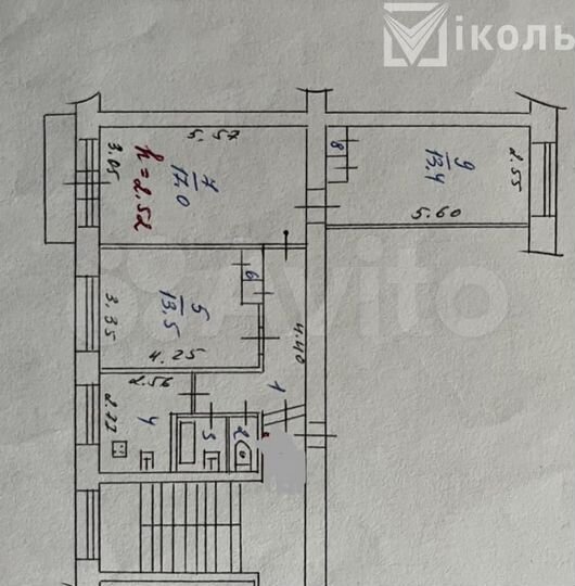 3-к. квартира, 62,7 м², 3/5 эт.