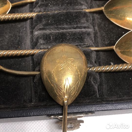 Набор чайных ложек 6 шт серебро позолота