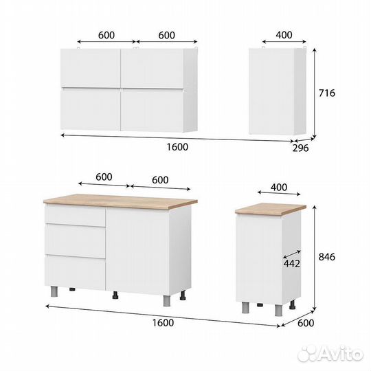 Готовая кухня Токио 1.6 м, белая