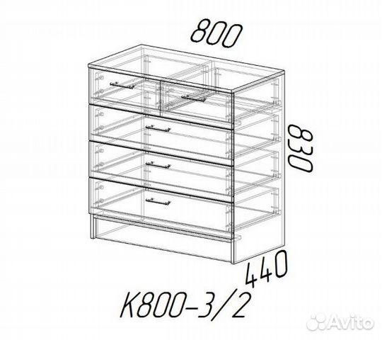 Комод К800 3/2 (Улучшенная фурнитура)
