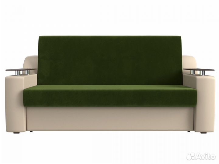 Диван прямой аккордеон Сенатор 140, микровельвет, экокожа, зеленый, бежевый