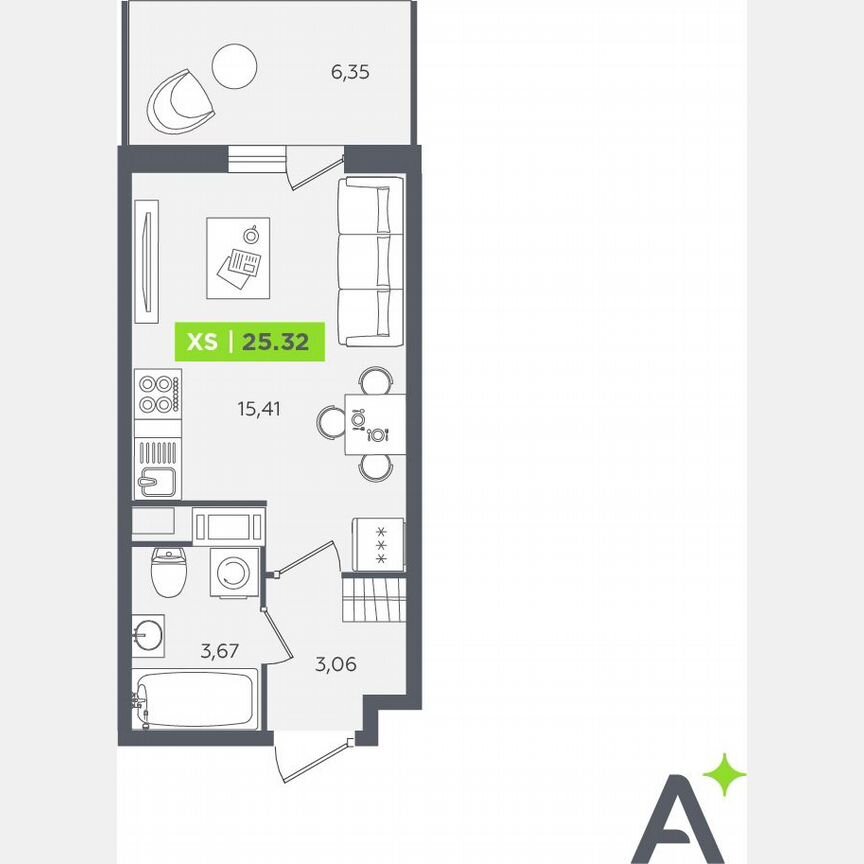 Квартира-студия, 25,3 м², 8/12 эт.