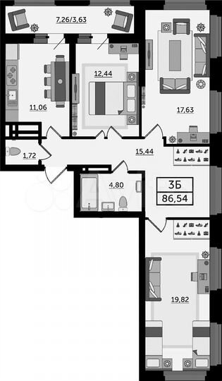 3-к. квартира, 86 м², 4/23 эт.