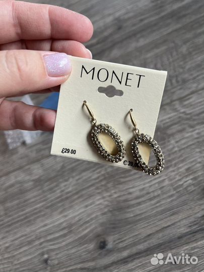 Monet, винтаж, серьги стразы овал