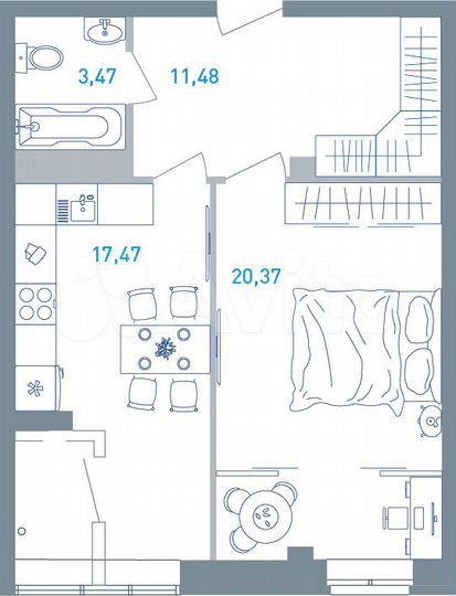 1-к. квартира, 54 м², 6/19 эт.