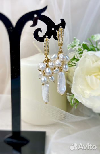 Серьги с жемчугом. Серьги с натуральными камнями