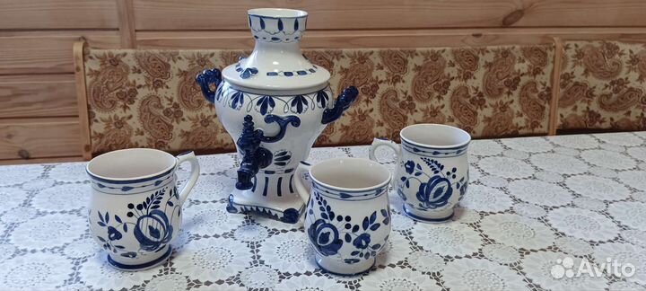 Конфетница Самовар гжель и чашки