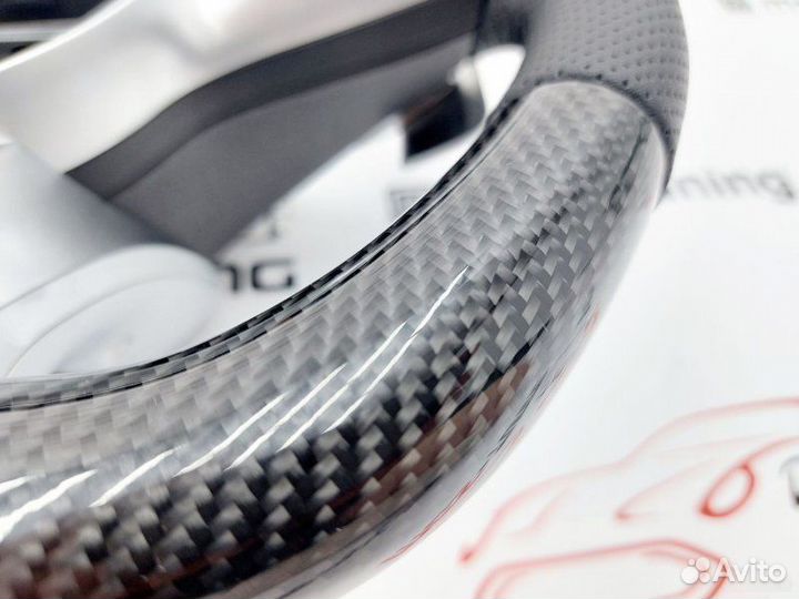 Руль Mercedes в стиле 63 AMG карбон красная полоса