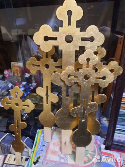 Кресты церковная утварь 7 шт золото фанера выпилов