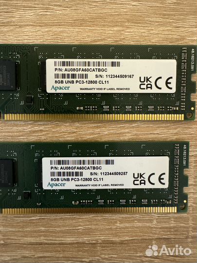 Apacer DDR3 16gb (2x8GB) 1600MHz