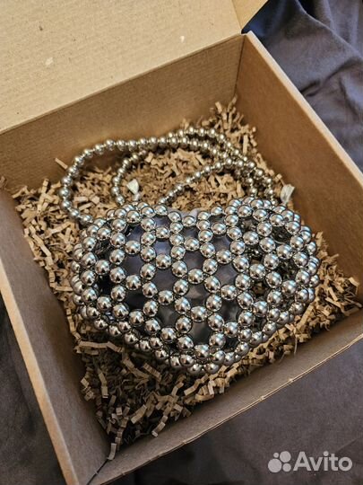 Сумка ручной работы из бусин Сердце (серебристое)