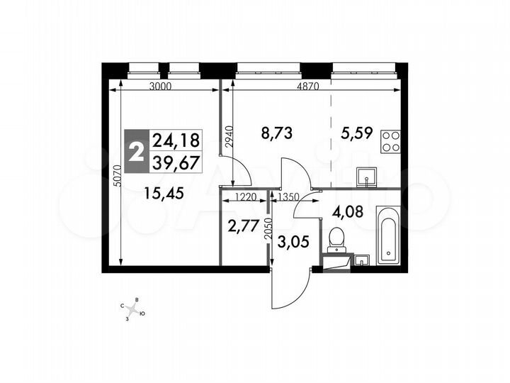 2-к. апартаменты, 39,7 м², 4/15 эт.