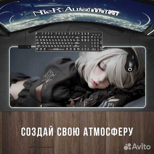 Игровой коврик с RGB подсветкой Nier Automata 2