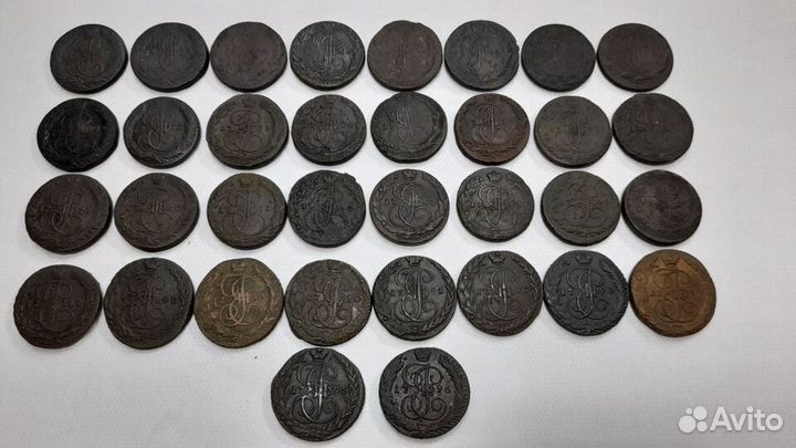 5 копеек медь с 1723 по 1796г погодовка 46 монет