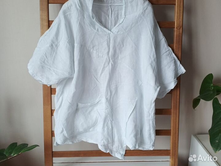 Блуза лен с капюшоном оверсайз L / XL