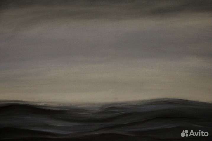 Картина маслом пейзаж море серые тона