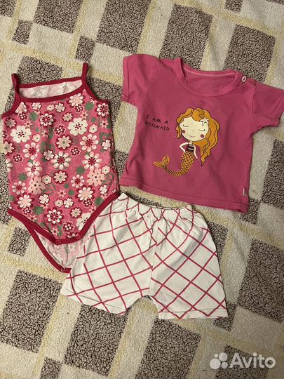 Комплект летних вещей на девочку 74-80 пакетом