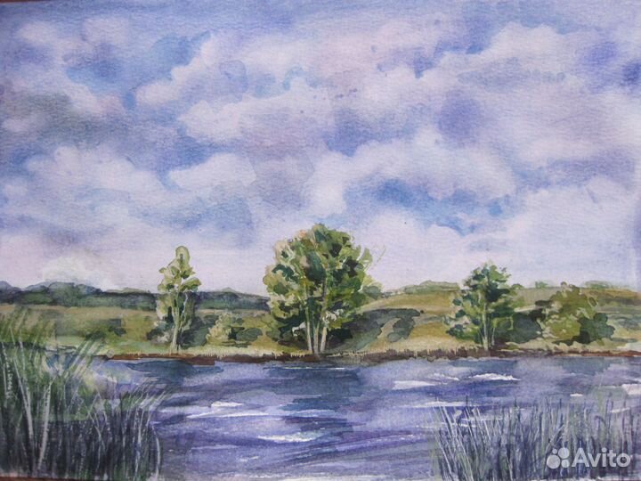 Авторская картина акварелью, пейзаж «Начало лета»