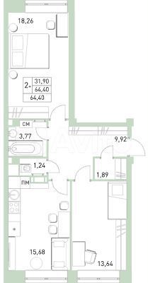 3-к. квартира, 64,4 м², 3/17 эт.