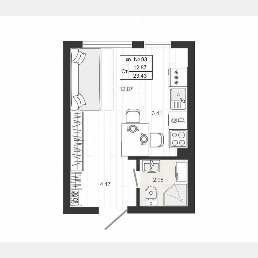 1-к. квартира, 23,4 м², 4/4 эт.